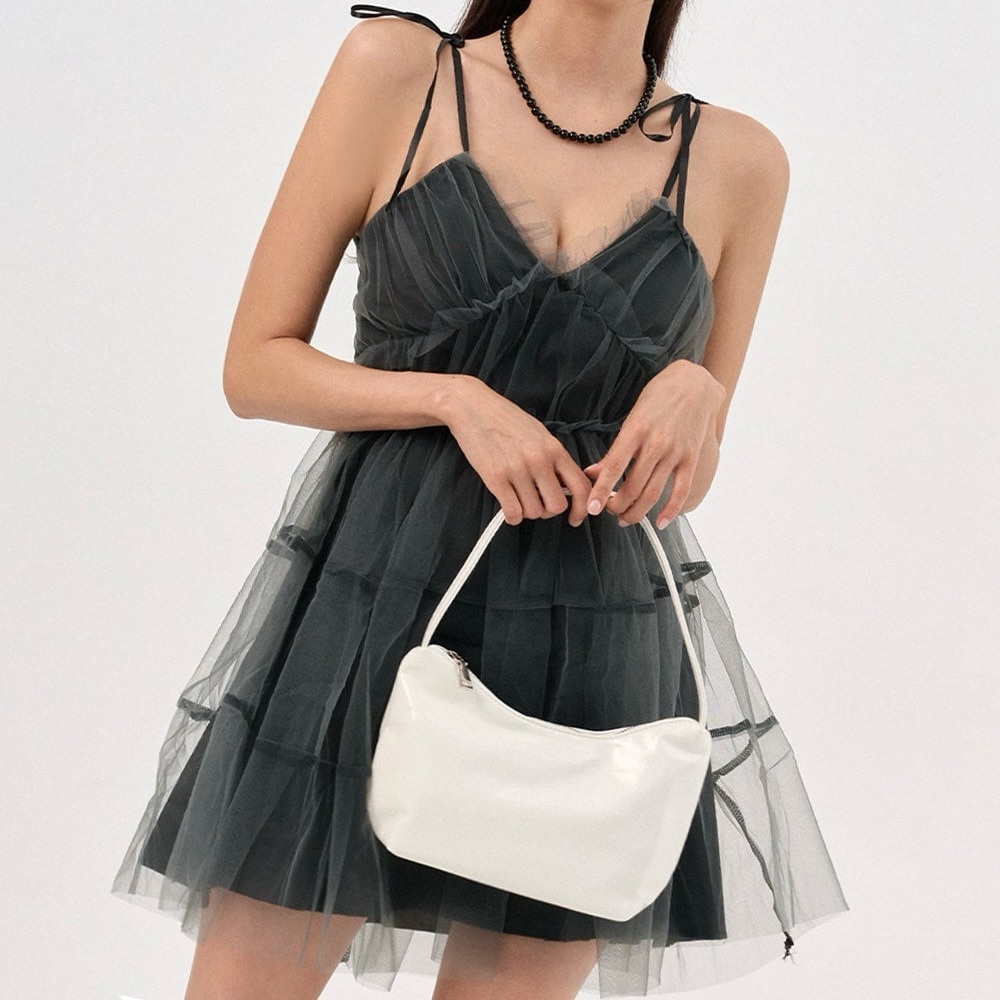 Black Chiffon Mini Strap Dress | Lewkin